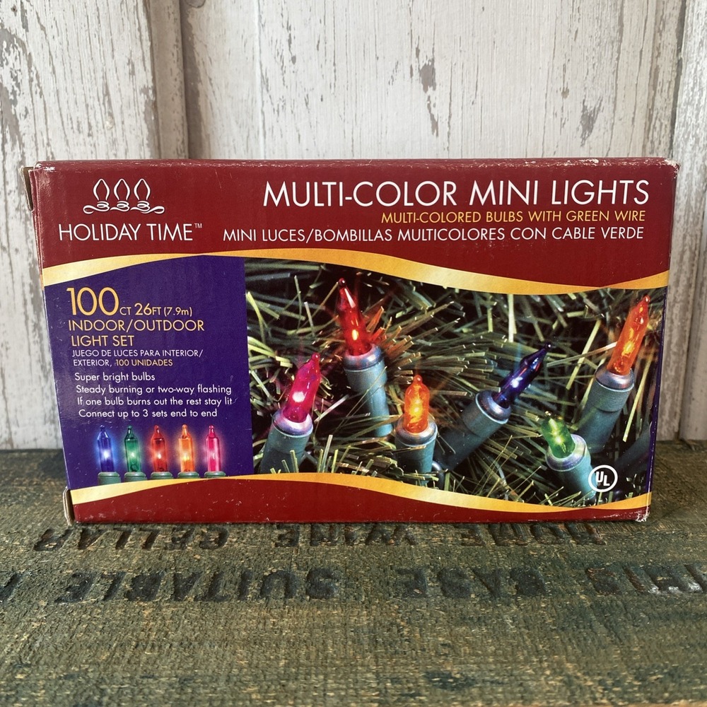 Holiday‎ Time 100 MULTI-COLOR Mini Lights Christmas String Lights Green Wire NEW